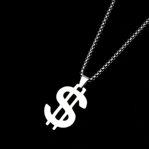 Hiphop zilveren dollarteken hanger ketting met ronde boxketting van roestvrij staal