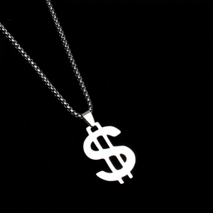 Gepolijste zilveren roestvrijstalen dollarteken hanger ketting voor heren en dames