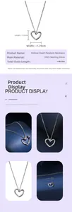 Detailed S925 sterling silver hollow heart pendant dimensions and polished texture