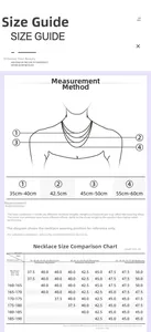 Detailed size guide for S925 silver necklaces with length and body weight chart