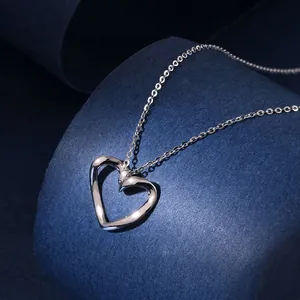 Minimalist S925 Sterling Silver Hollow Heart Pendant Necklace For Women Mirror Polished O-Chain Choker Jewelry Gift