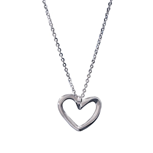 Minimalist S925 sterling silver hollow heart pendant necklace with polished mirror finish