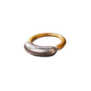 Minimalist double-layer knotted wrap ring in two-tone gold and charcoal finish