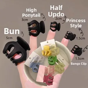 Detailed comparison of various sizes and colors of matte claw clips for multiple hairstyles