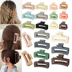 Matte Rectangular Hair Claw Clips Large Geometric Non-Slip Shark Hairpins For Women Thick Hair Daily Styling Plastic