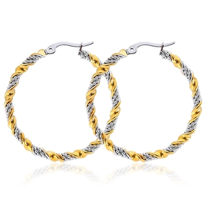 Boucles d'Oreilles Créoles Corde Torsadée Acier Inoxydable Bicolore Or Argent Texture Minimaliste Bijoux pour Femmes