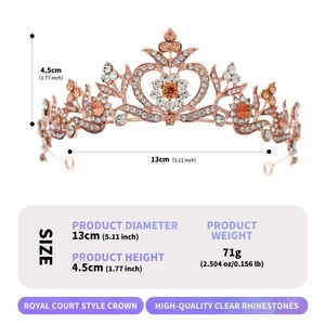 Detail view of Baroque crystal tiara showing dimensions of 13cm diameter and 4.5cm height