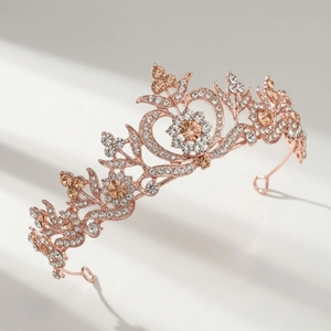 Elegant rose gold Baroque crown with champagne crystals for bridal wedding parties