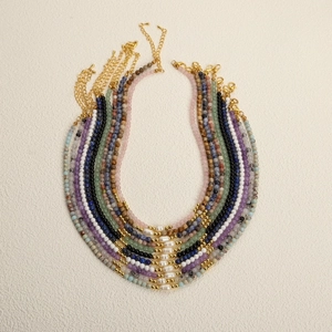Handmade necklace with colorful natural stone beads and elegant baroque freshwater pearl
