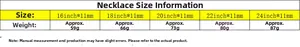 Size chart for 11mm stainless steel Cuban chain necklace showing length and weight options