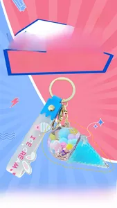 Detail of colorful ice cream keychain with pastel beads, sequins and gradient blue strap