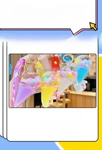 Close-up of colorful ice cream liquid quicksand keychains with soft wrist straps