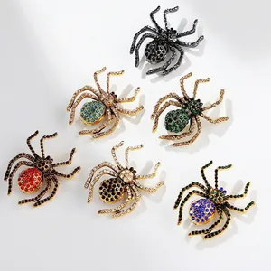 Vintage Zinc Alloy Rhinestone Spider Brooch Personalized Animal Shape Lapel Pin Creative Fashion Jewelry Accessory For Women