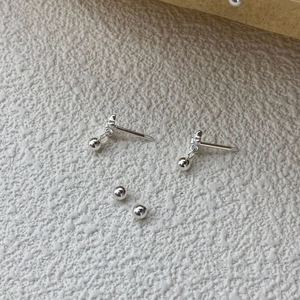 Minimalist S925 sterling silver screw back stud earrings with polished ball pendant charms