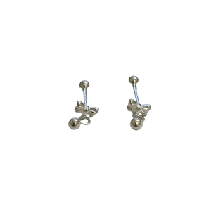 S925 sterling silver bow knot stud earrings with screw back and sphere pendant