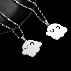 Cute cartoon ghost pendants on stainless steel box chains for couples or best friends