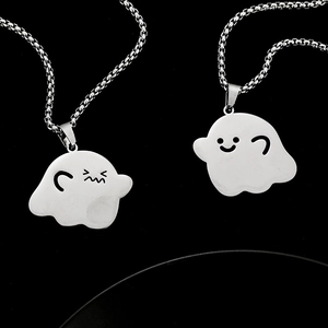 Cute cartoon ghost matching couple pendant necklaces in high-quality stainless steel