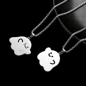Cute cartoon ghost pendants in polished stainless steel for couple necklace sets