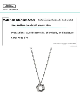 Macro detail of geometric hexagonal pendant with OT buckle and titanium steel chain