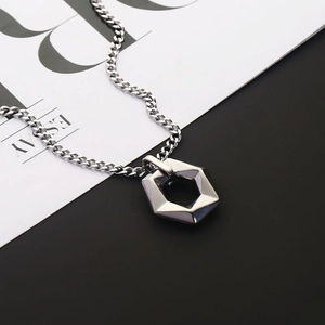Minimalist geometric hexagon pendant necklace with OT buckle in stylish titanium steel