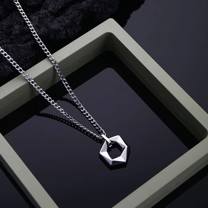 Hexagon Pendant Necklace For Men Women Hip Hop Titanium Steel Curb Chain With OT Clasp Silver Geometric Sweater Chain Jewelry