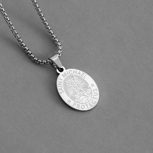 Saint Michael Protect Us pendant necklace in durable stainless steel for men