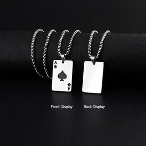 Collana hip hop con ciondolo carta da poker asso di picche in acciaio inossidabile