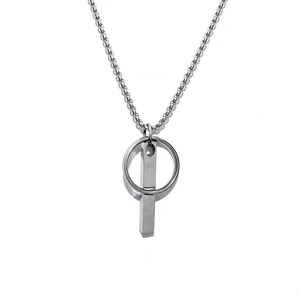 Collier minimaliste en acier inoxydable avec pendentif barre et anneau, chaîne box