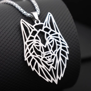 Nordic Viking Wolf Head Necklace Geometric Hollow Stainless Steel Pendant Jewelry Hip Hop Punk Necklace For Men Women Daily Party Gift