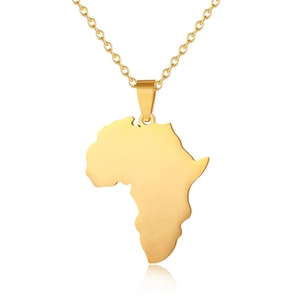 Polished gold stainless steel necklace featuring a solid Africa map pendant on a thin chain