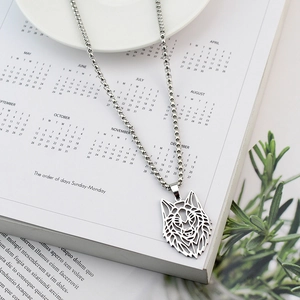 Nordic Viking hollow wolf head stainless steel pendant necklace for men and women
