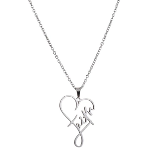 Collier minimaliste argenté avec pendentif cœur ajouré et inscription Faith élégante