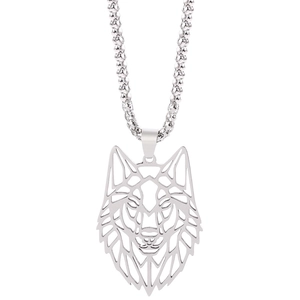 Nordic Viking stainless steel wolf head hollow geometric pendant necklace for men