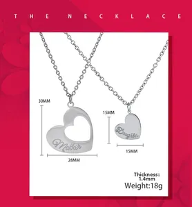 Spécifications de taille pour l'ensemble collier coeur Mère Fille en acier inoxydable