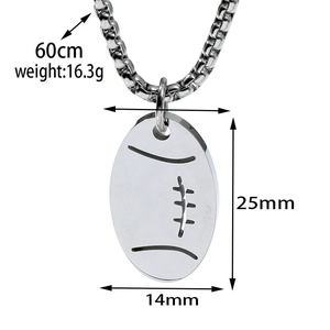 Tabla de medidas con colgante de rugby 25mm y collar de acero inoxidable de 60cm