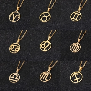Collana dei Segni Zodiacali in Acciaio Inossidabile per Uomo Donna Aries Leo Libra Sagittarius Scorpio Capricorn Aquarius Pisces Ciondolo Tondo Traforato Gioielli Moda