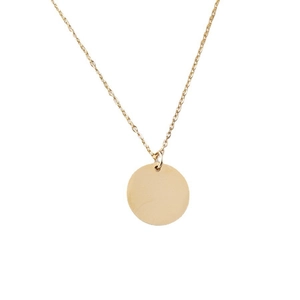 Collana minimalista con ciondolo a cerchio dorato lucido e superficie liscia a specchio