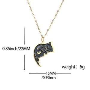 Cartoon black cat stainless steel necklace with gold moon and stars pendant for women