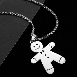 Κολιέ με μενταγιόν ανθρωπάκι gingerbread από γυαλισμένο ανοξείδωτο ατσάλι και αλυσίδα