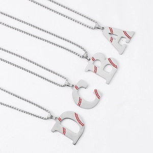 Hip hop stainless steel necklace with baseball stitch alphabet A B C D letter pendants