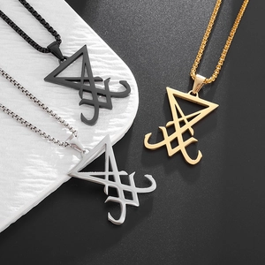 Collier Pendentif Sigil De Lucifer En Acier Inoxydable Bijoux Symbole Mystère Gothique Géométrique Pour Hommes Femmes Or Argent Noir