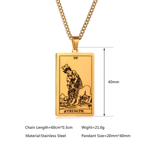 Collar tarot Fuerza de acero inoxidable dorado con cadena de 60cm para hombre