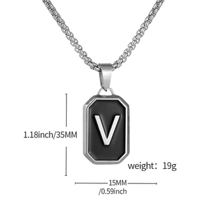 Details van afmetingen voor de zwarte vierkante roestvrijstalen V-hanger met een box-ketting