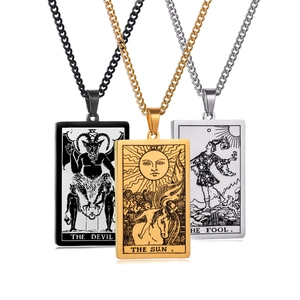 Collar de Colgante de Carta de Tarot de Acero Inoxidable Vintage para Hombres Mujeres Rectangular Arcanos Mayores Joyería