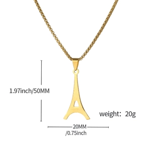 Collar con colgante de Torre Eiffel dorada en acero inoxidable con dimensiones