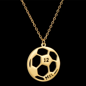 Collar con colgante de balón de fútbol dorado personalizado con nombre y número grabado