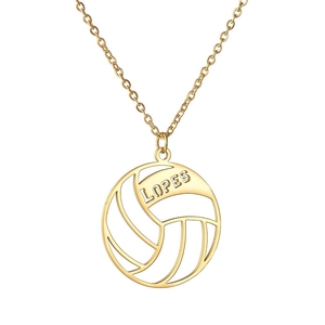 Collar con colgante de voleibol dorado personalizado con grabado LOPES y cadena cruz