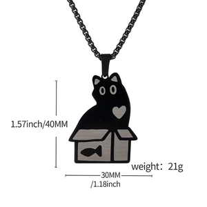 Zwarte kat hanger ketting van roestvrij staal met schattig kitten in doos ontwerp