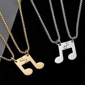 Collier Pendentif Puzzle Note de Musique Acier Titane Poli Symbole Musical Bijoux de Mode Pour Couples Hommes Femmes Cadeau