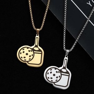 Stainless Steel Pickleball Paddle And Ball Pendant Necklace For Men Women Sporty Fashion Polished Jewelry Everyday Sports Accessories